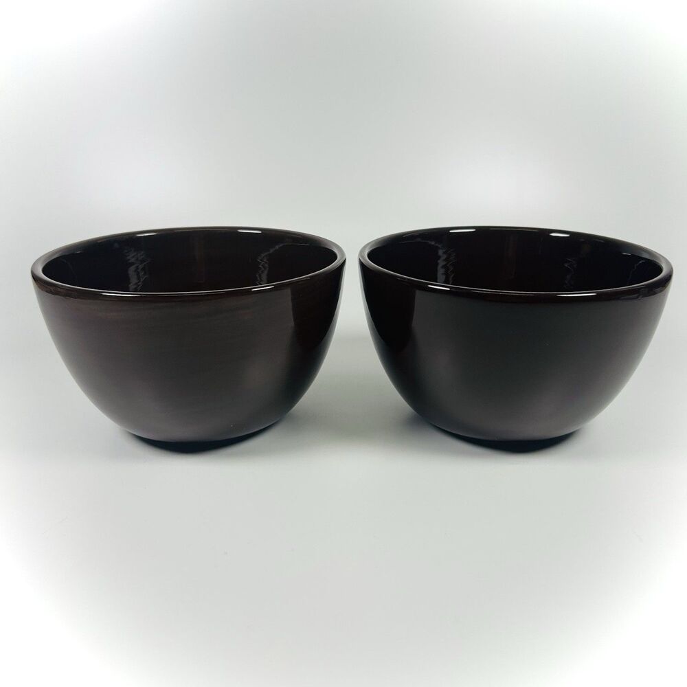 Set Of 2 Pottery Barn Sausalito Dark Chocolate Brown Cereal Soup Bowls 6"